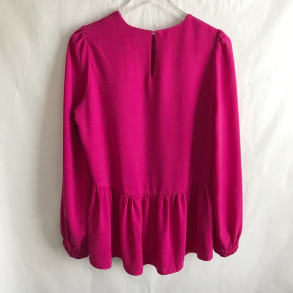 Tuckernuck Pomander Place Carlota Peplum Blouse M Fuchsia Long Sleeve Preppy - Picture 3 of 9